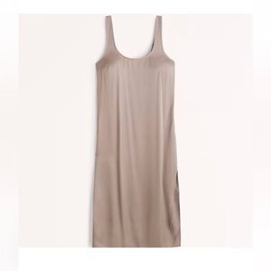 NWOT Abercrombie Taupe Satin Slip Midi Dress (Size S)